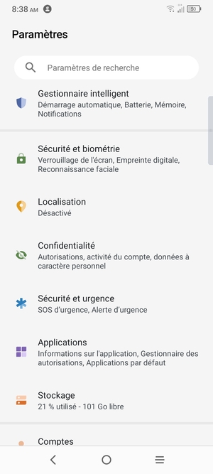 Faites défiler et sélectionnez Sécurité et biométrie