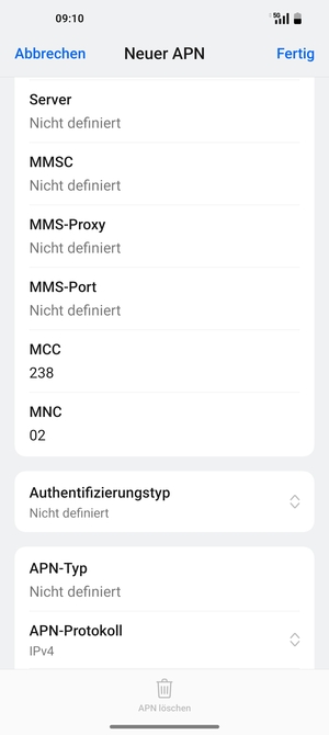 Scrollen Sie nach unten und geben Sie Internetinformationen ein