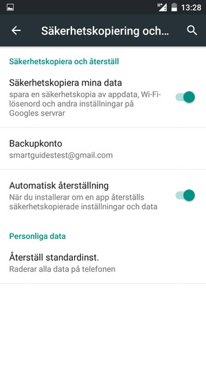 Välj Backupkonto