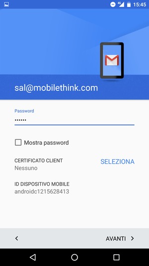 Inserisci la tua password e seleziona AVANTI