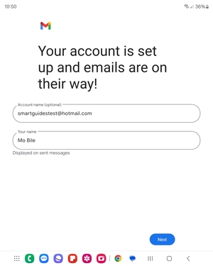 Give your account a name and enter your name. Select Next