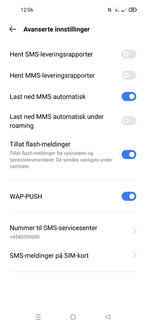 Velg Nummer til SMS-servicesenter
