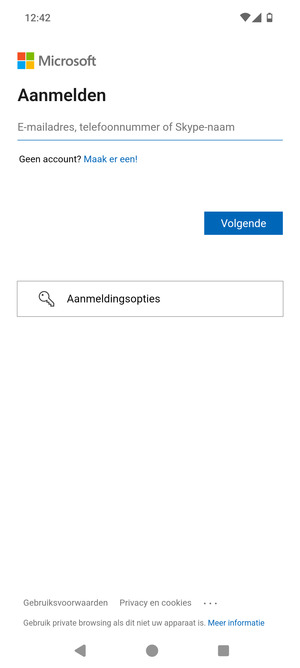 Voer uw e-mailadres in en selecteer Volgende