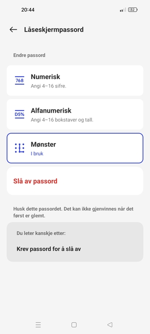 Telefonen din er nå sikret med en skjermlås