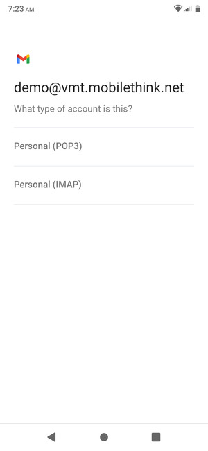Select Personal (POP3) or Personal (IMAP)