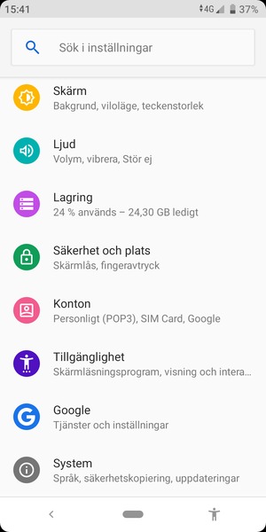 Scrolla till och välj System