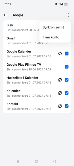 Velg Synkroniser nå