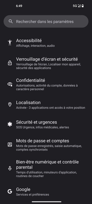 Faites défiler et sélectionnez Localisation