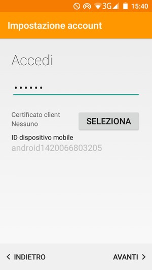 Inserisci la tua password e seleziona AVANTI