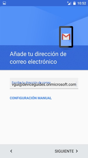 Introduzca su Dirección de correo electrónico y seleccione CONFIGURACIÓN MANUAL