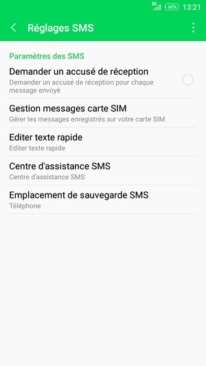 Sélectionnez Centre d'assistance SMS