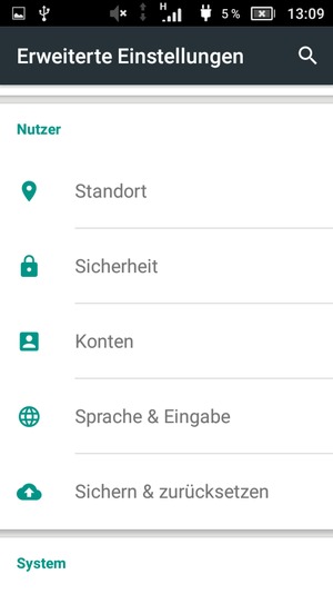Scrollen Sie und wählen Sie Konten