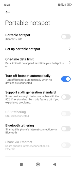 Select Set up portable hotspot