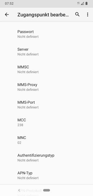 Scrollen Sie nach unten und geben Sie Internetinformationen ein