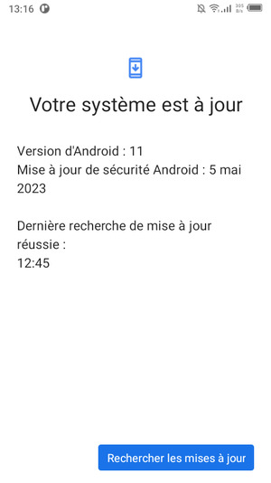 Si votre téléphone est à jour, vous verrez l'écran suivant