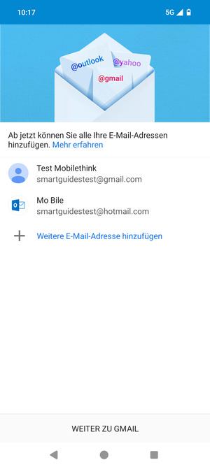 Wählen Sie WEITER ZU GMAIL
