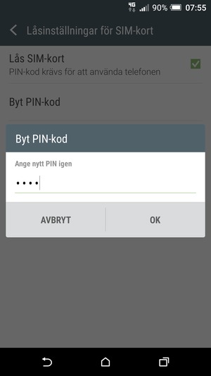 Bekräfta din nya PIN-kod för SIM-kort och välj OK