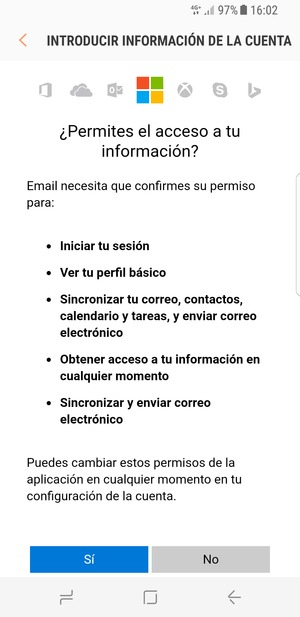 Desplácese y seleccione Sí