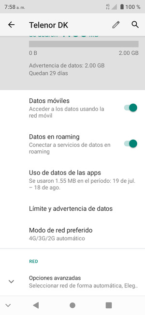 Activar o desactivar Datos en roaming