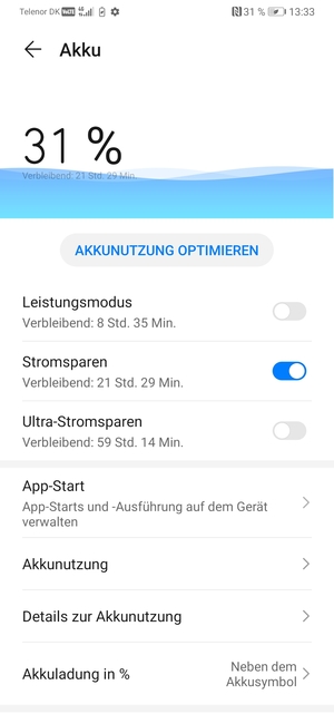 Um Ultra-Stromsparen zu aktivieren, schalten Sie Ultra-Stromsparen ein