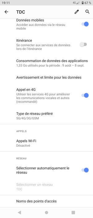 Désactiver le Sélectionner automatiquement le réseau