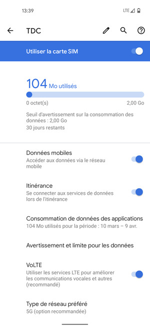 Activer ou désactiver Itinérance
