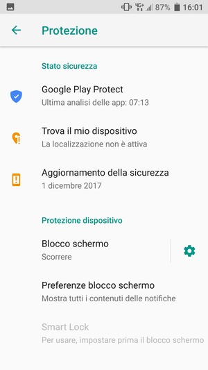 Seleziona Blocco schermo
