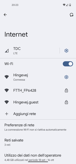 Ora sei connesso alla rete Wi-Fi