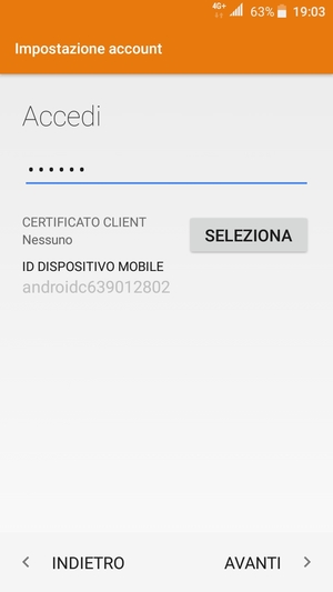 Inserisci la tua password e seleziona AVANTI