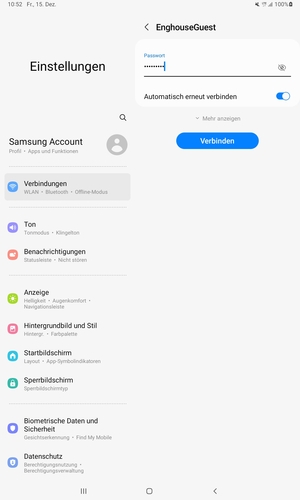 Geben Sie das WLAN-Passwort ein und wählen Sie Verbinden