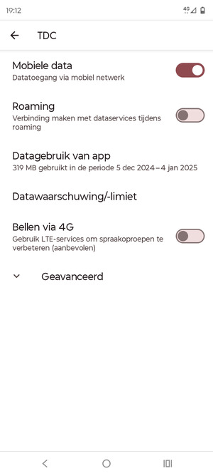 Om van netwerk te wisselen in geval van netwerk problemen, selecteer Geavanceerd