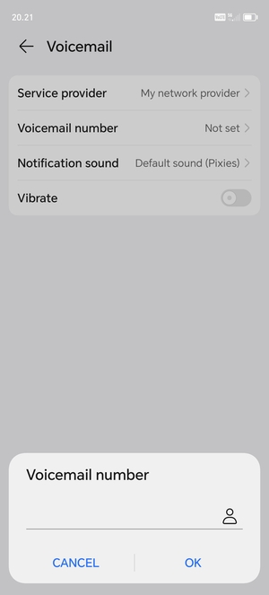 Enter the Voicemail number and select OK