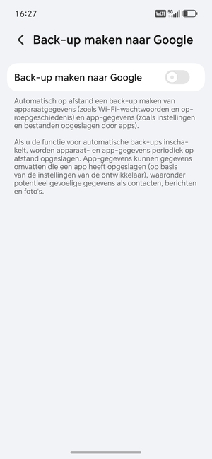 Schakel Back-up maken naar Google in