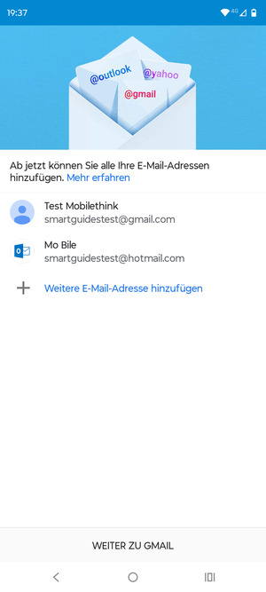 Wählen Sie WEITER ZU GMAIL