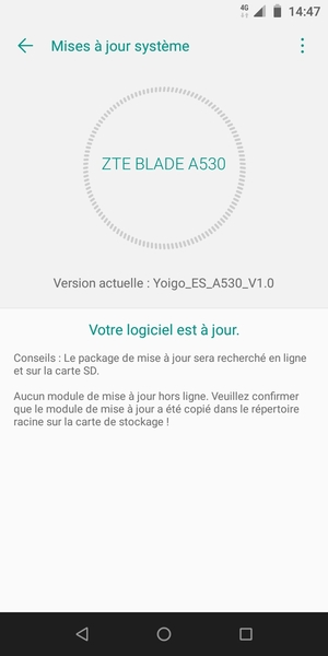 Si votre téléphone est à jour, vous verrez l'écran suivant