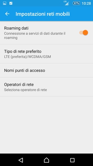 Attiva o disattiva Roaming dati