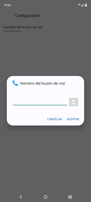 Introduzca el Número del buzón de voz y seleccione ACEPTAR