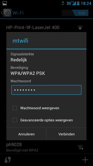 Voer het WiFi-wachtwoord in en selecteer Verbinden