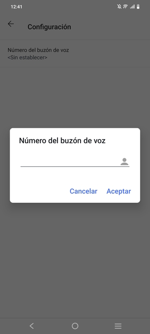 Introduzca el Número del buzón de voz y seleccione Aceptar