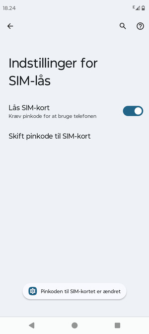 Din Pinkode til SIM-kort er nu ændret