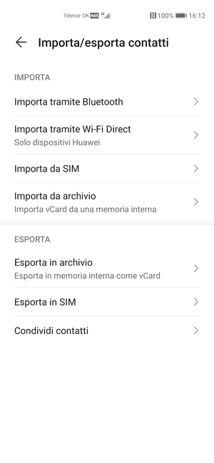Seleziona Importa da SIM