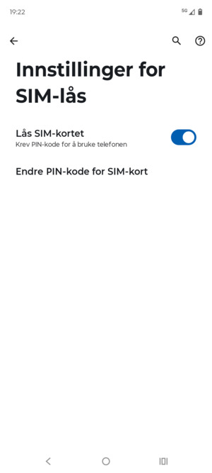 Velg Endre PIN-kode for SIM-kort