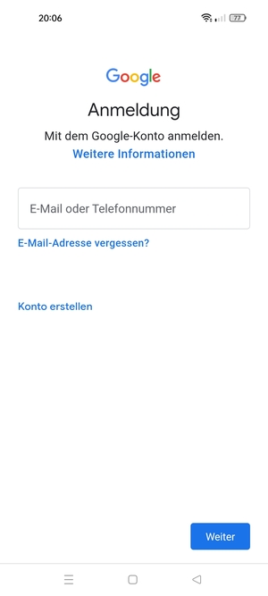 Geben Sie Ihre Gmail Adresse ein und wählen Sie Weiter