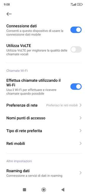 Scorri e seleziona Roaming dati