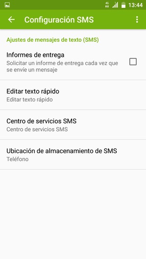 Desplácese y seleccione Centro de servicios SMS
