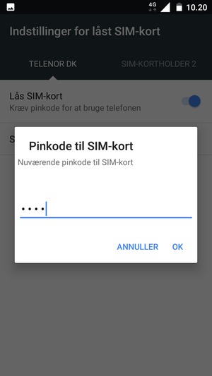 Indtast din Nuværende pinkode til SIM-kort og vælg OK