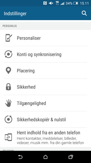 Scroll til og vælg Sikkerhed