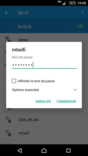 Saisissez le mot de passe du Wi-Fi et sélectionnez CONNEXION