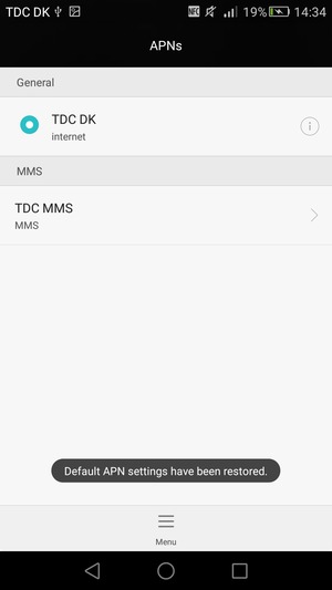 Your phone will reset to default Internet and MMS settings