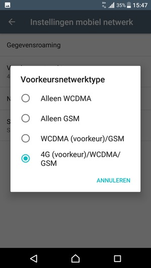 Selecteer Alleen GSM om 2G in te schakelen